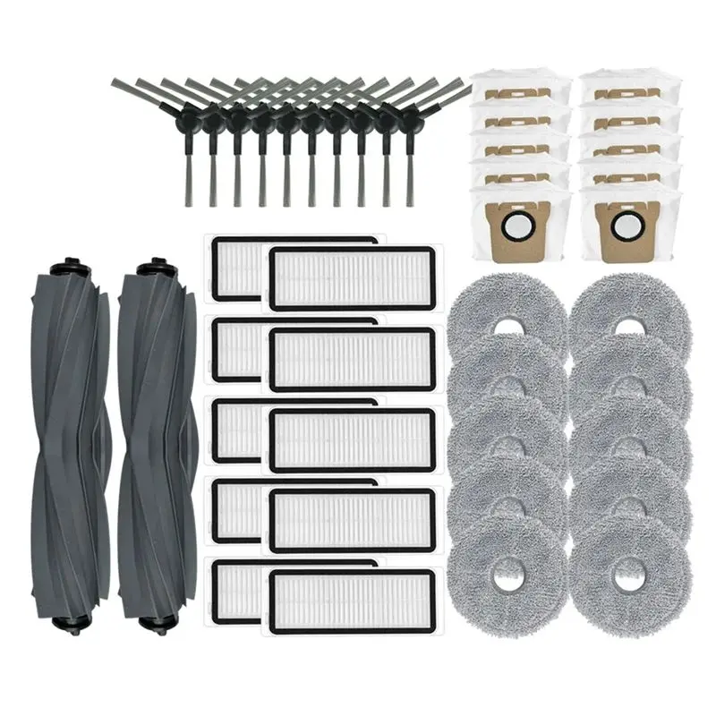 

Запасные части и аксессуары A20F для Dreame Bot L30 Ultra: основная и боковые щетки, салфетки для влажной уборки, мешки для сбора пыли, HEPA-фильтры.