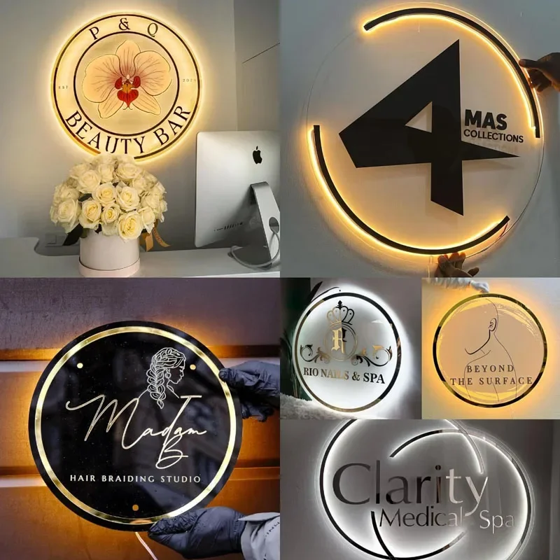 Custom Acrylic Backlit Logo Sign Illuminated Round Personalized Signs for Business Storefronts Offices Nail Salons Beauty Studio