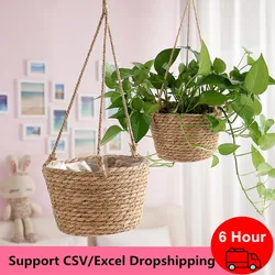 Macetero colgante de macramé para jardín, cesta de almacenamiento de plantas, cuerda de yute tejida para interior y exterior, soporte para maceta de flores, colgadores de plantas, decoración del hogar