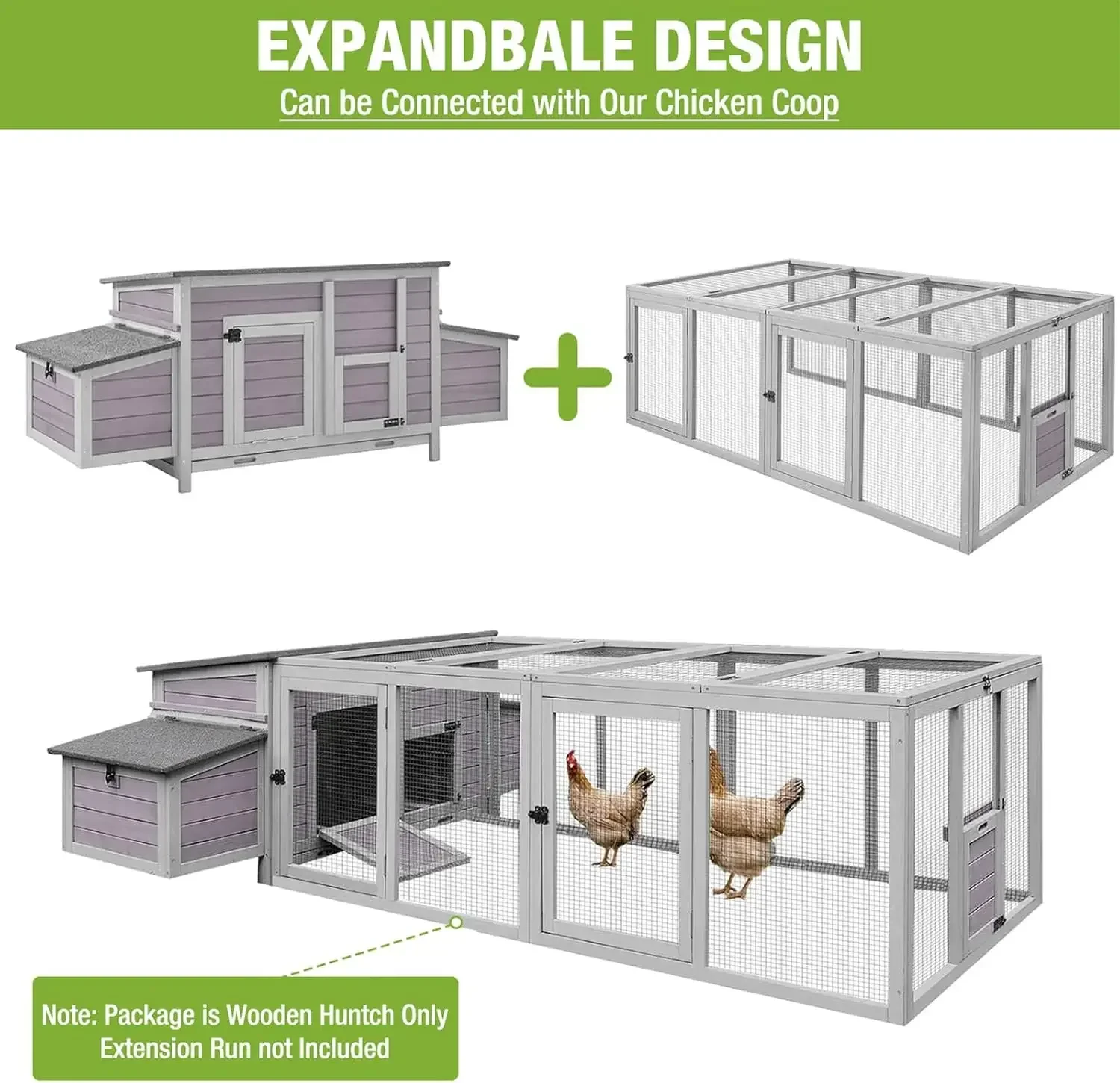 Chicken Coop Outdoor Wooden Portable Hen House Expandable Poultry Cage with Nesting Box,Perches,Waterproof Roof