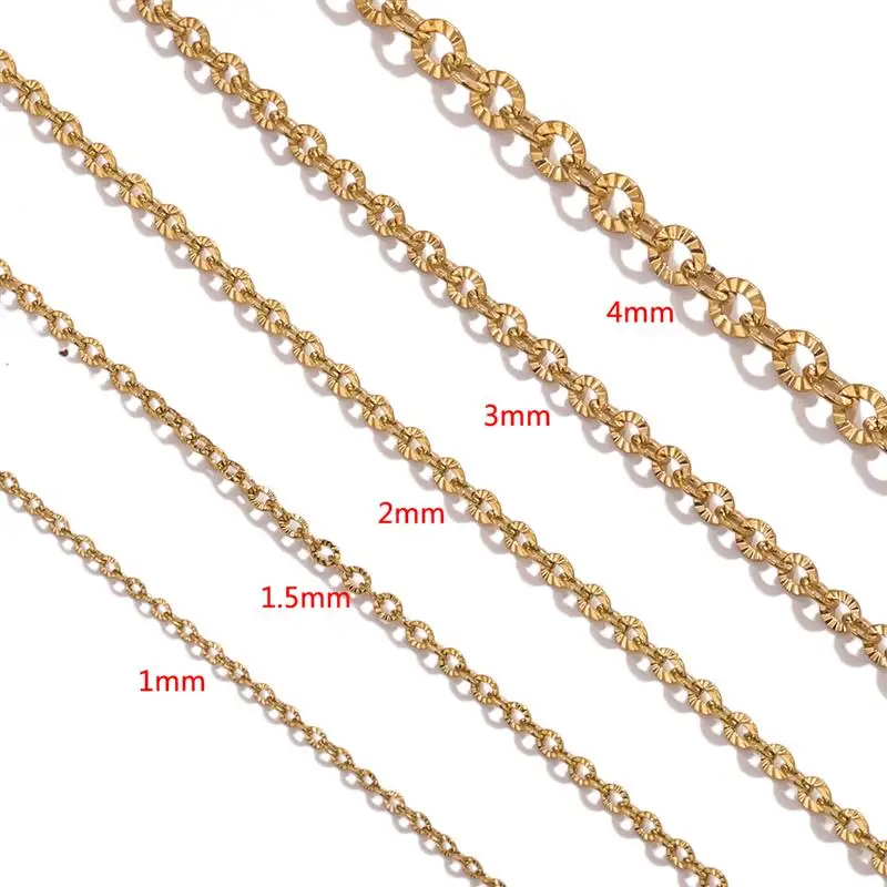 2Meters Stainless Steel Gold Color Chain Thin Beading Cable Chains 1/1.5/2/3/4mm DIY Bracelet Necklace Jewelry Making Wholesale