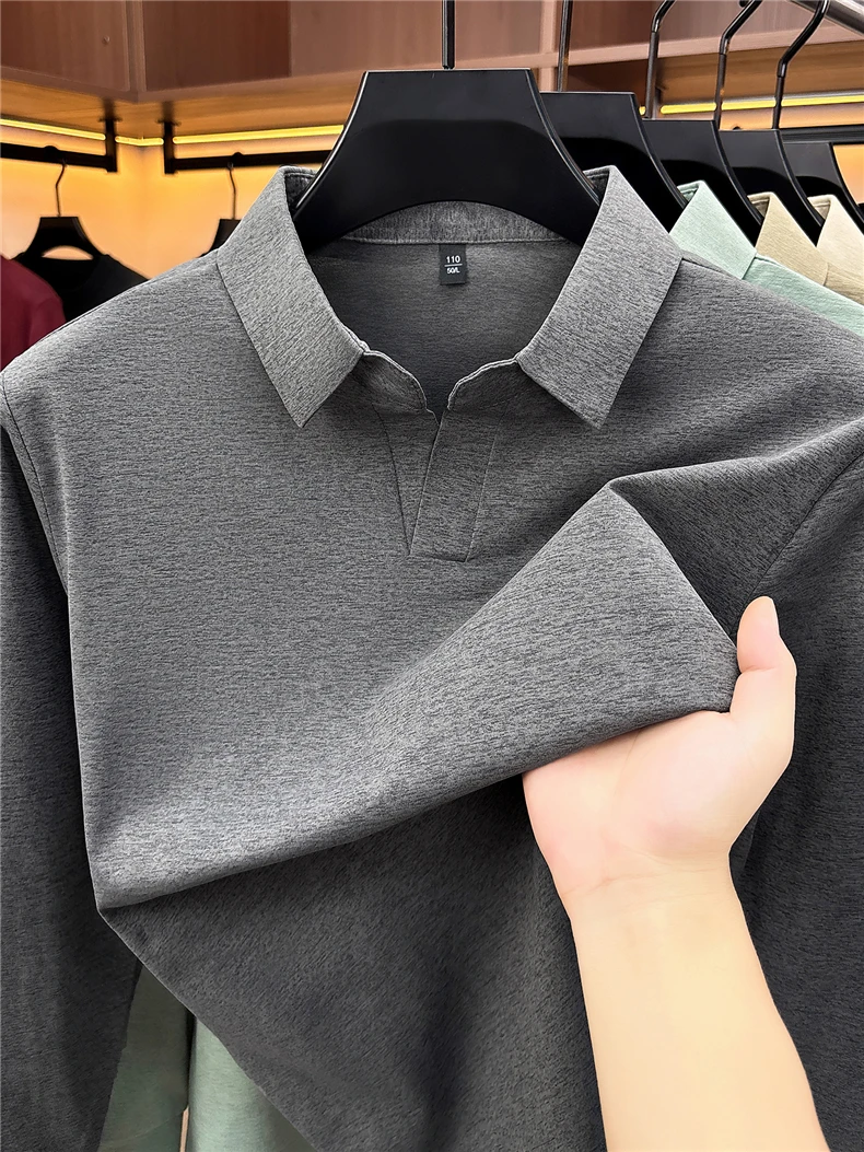 Herren Business Casual Langarm-Poloshirt Frühling Herbst Komfortables Atmungsaktives Arbeitsoberteil für Formelle Anlässe T-Shirts für Männer – Detail 19