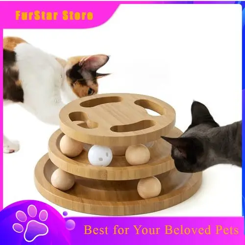 FurStarNew Wooden Multi-Layer Cat Track Toy, Interactive Self-Play Boredom Buster, Durable Chew Resistant Pet Toy For Indoor Cat