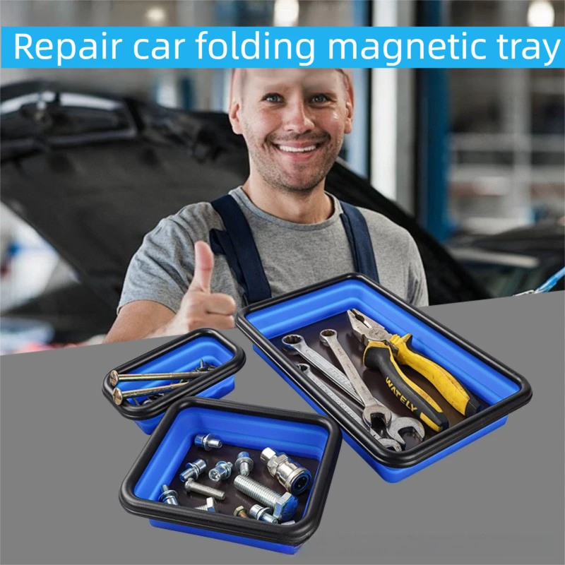 

Rectangular tool tray, magnetic silicone tray, foldable, double-sided magnetic, parts tray, hardware screw storage box