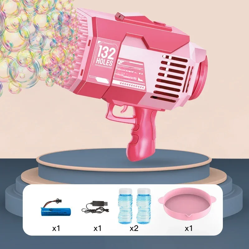 

Hot sales 132 Holes B/O Rocket Bubble Gun Fully Automatic Electric Bubble Machine Outdoor Soap Water Kids toy Set