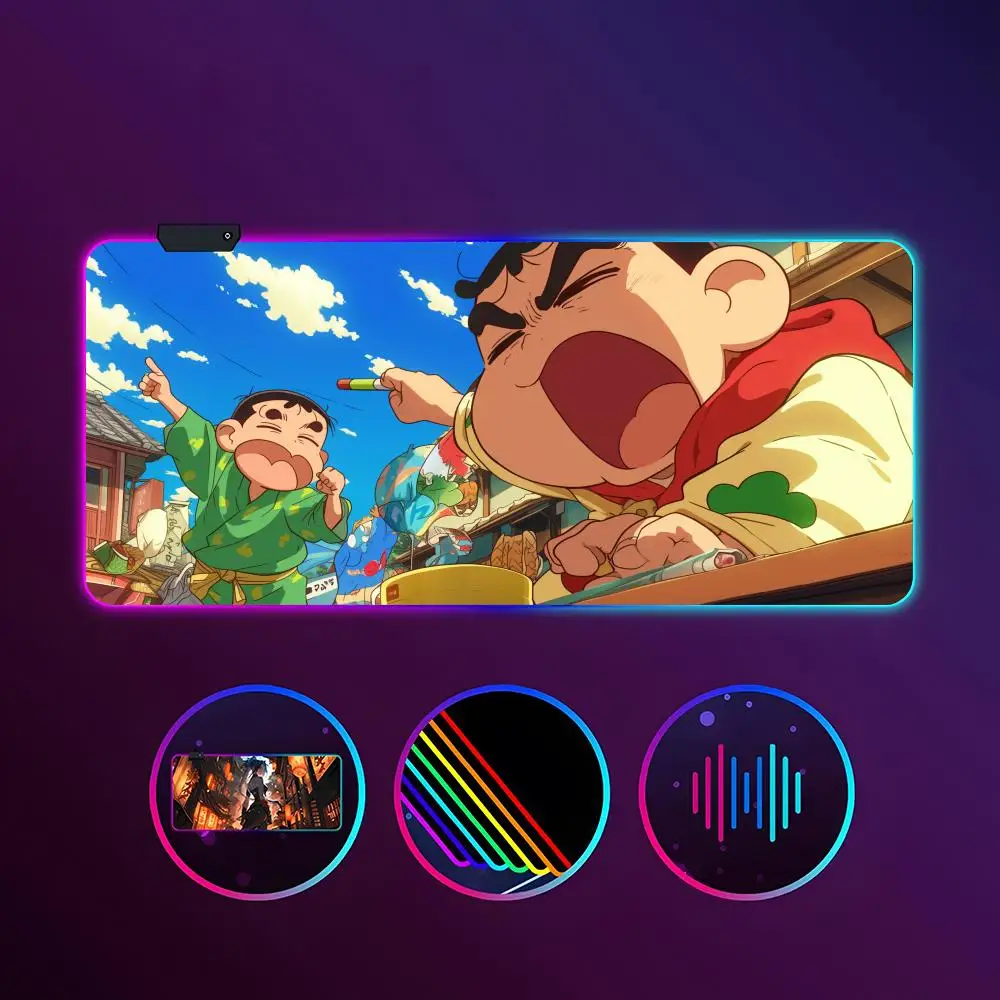 Cartoon Cute Crayon Shin-chans Mouse Pad RGB luminous 1000X500mm large table mat non-slip extra large game office mouse pad