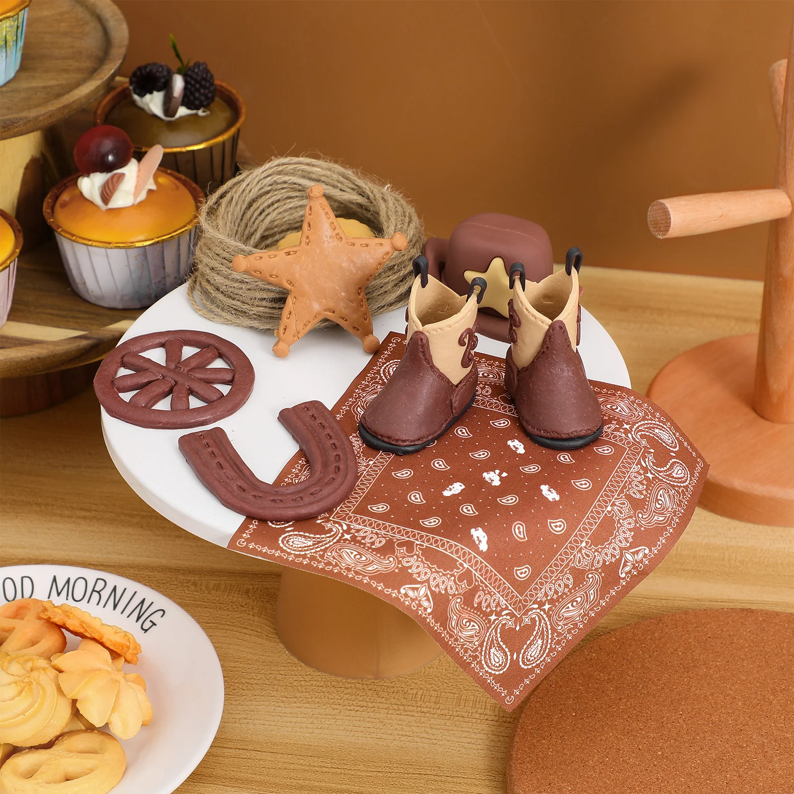 

1Set Cowboy Cowgirl Cake Toppers Decorative Hats Boots for Western Theme Party Birthday Baby Shower Decoration