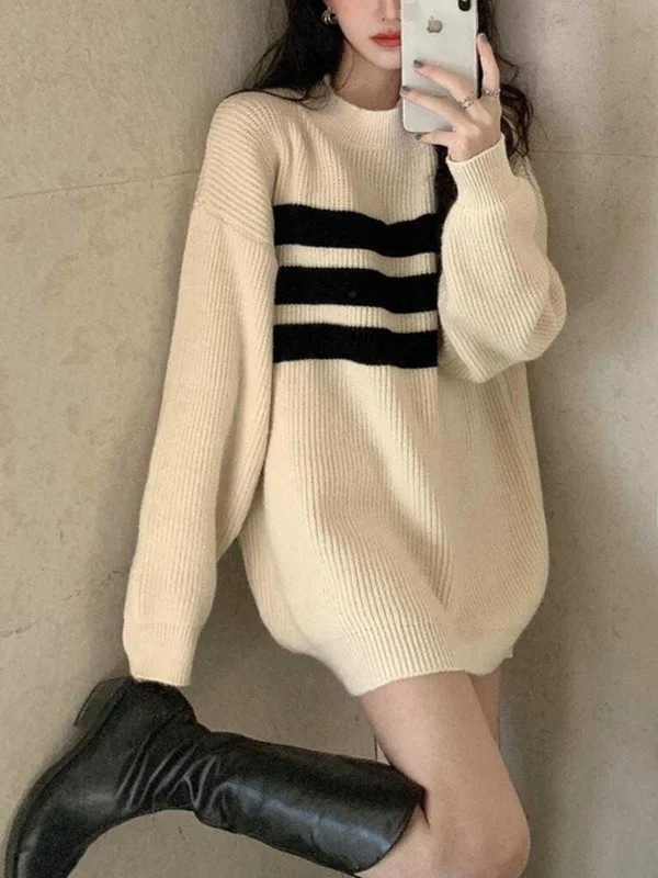 Pull en tricot pour femme Laid-ba, nouvelle collection automne-hiver 2025, design moderne, longueur mi-longue, vêtement d'extérieur ample, mélange de polyester doux