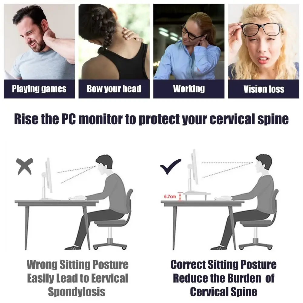 

Easy Assemble PC Computer Screen Stand Sturdy Construction Multi Compartment Laptop Heightening Holder Multifunctional