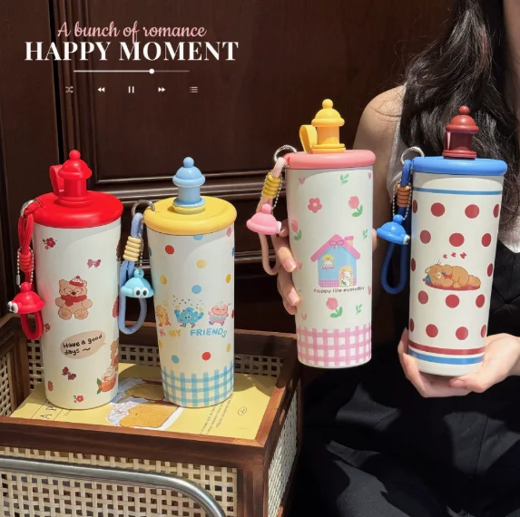

Cartoon Thermos Cup Girl Cute Straw Cup Tea with Filter Stainless Steel Children's Thermos Cup Student Water Bottle Gift