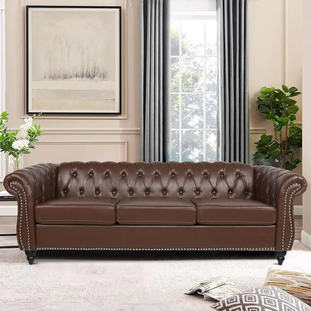 office sofas, with Tufted Back for Living Room Office,Classic Tufted Upholstered Leather Couch,sofa