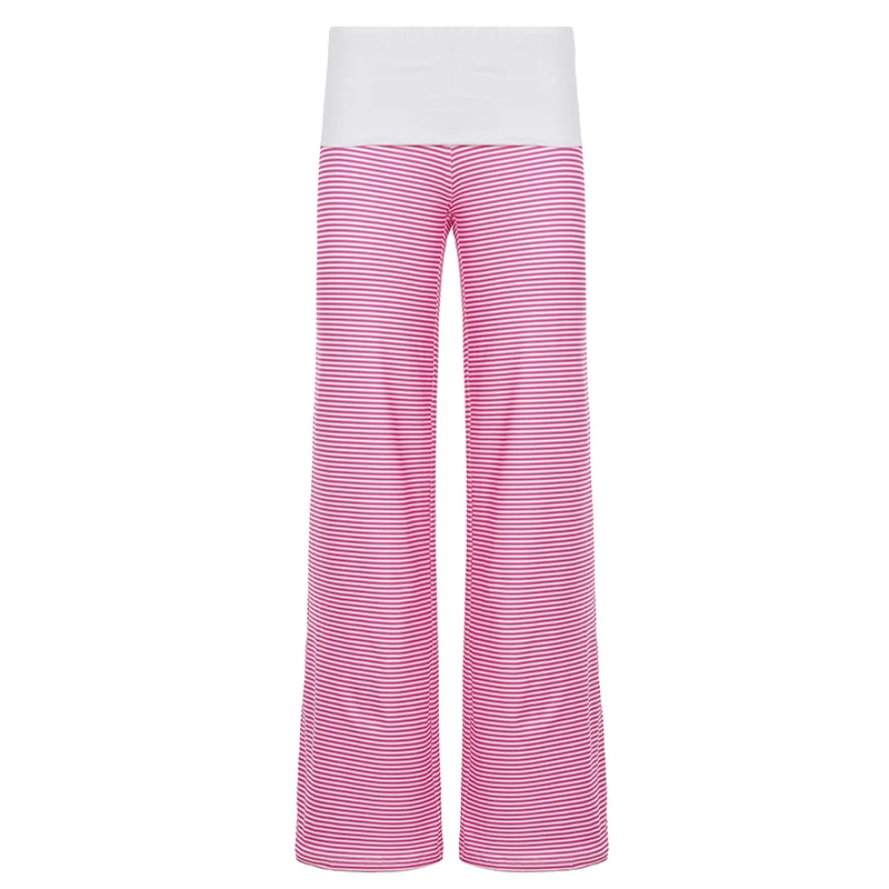 SUCHCUTE Sommer-Strickhose mit kontrastierenden Streifen für Damen, lässige, gerade geschnittene, elastische lange Hose, Y2K Bell Bottoms, Sport-Jogginghose – Detail 4