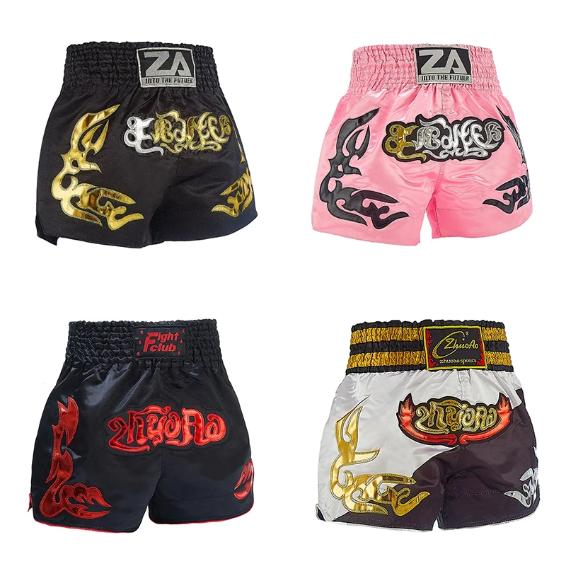 

Шорты для тайского бокса с классической вышивкой, для бокса, кикбоксинга, грэпплинга, тренировочные шорты для мужчин, женщин и детей, тайский боксерский костюм