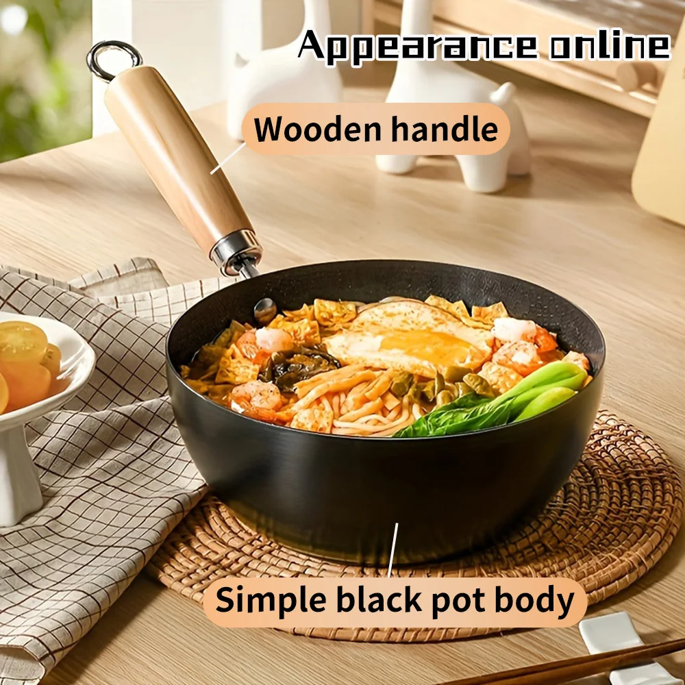 Sartén circular profunda de hierro para freír, sartén sin recubrimiento y antiadherente, compatible con cocinas de inducción