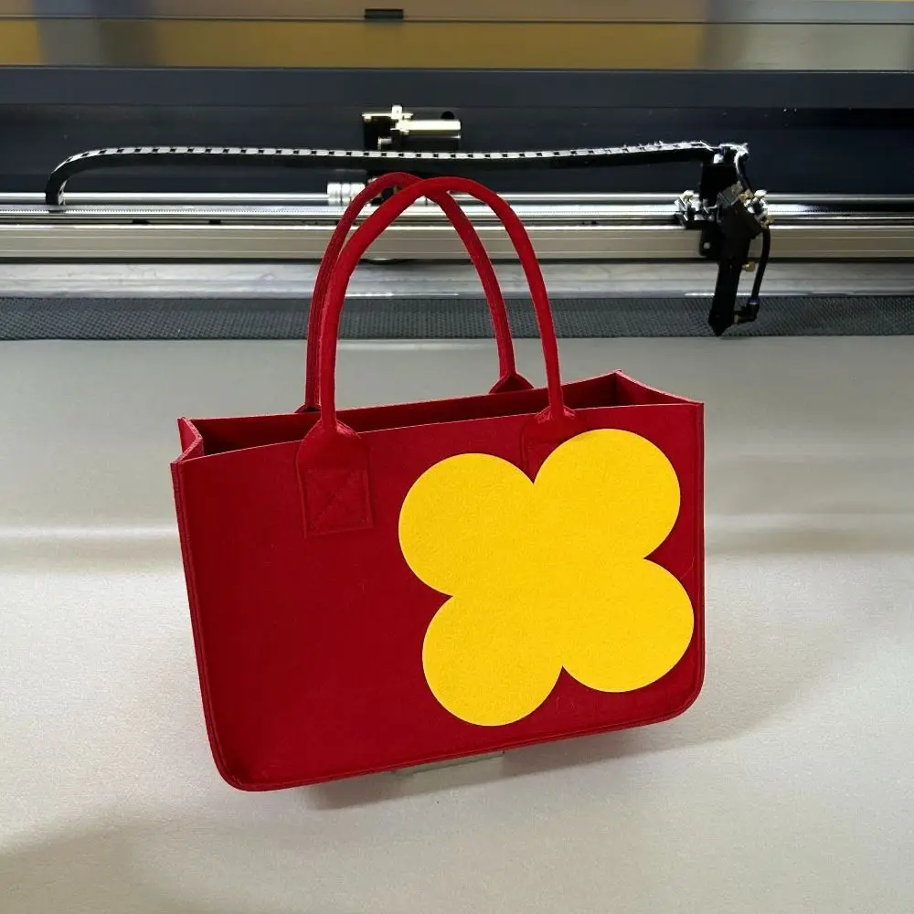 

New Flower Pattern Felt Shoulder Bag Large Capacity with Handle Handbag Storage Bag Multi-function Crossbody Bags Shopping