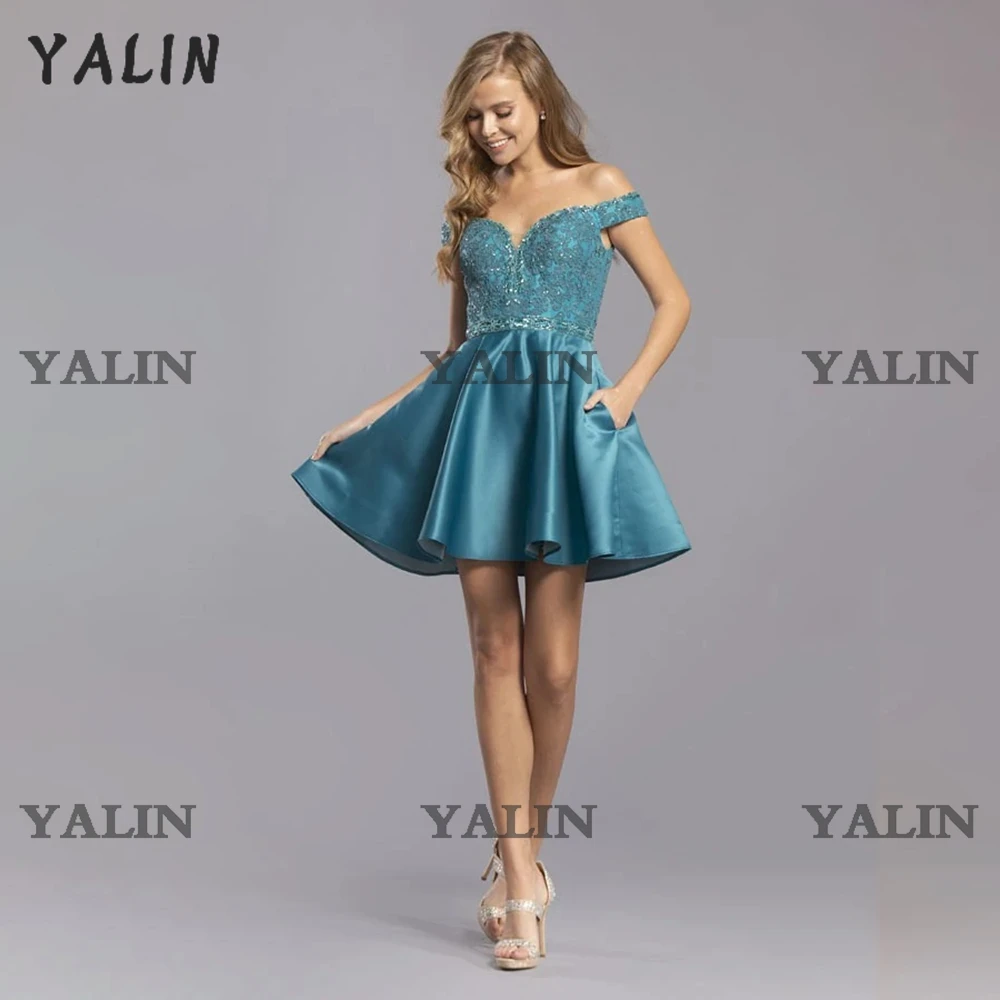 YALIN Burgundy Ren Mini Homecoming Áo Lệch Vai Sinh Nhật Đầm Khách Hàng Làm Đồ Bầu Vestidos De Fiesta