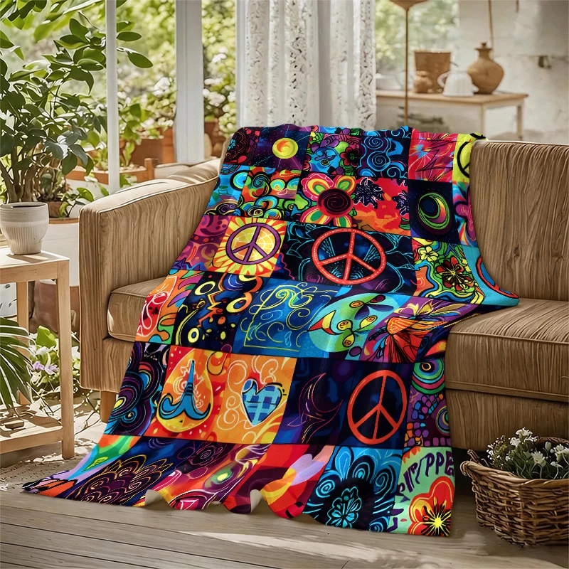 Colorful Peace Signs Ultra-Soft Fluffy Flannel Blanket Super Cozy Lightweight Bed Blanket for Halloween Sofa Bed Christmas