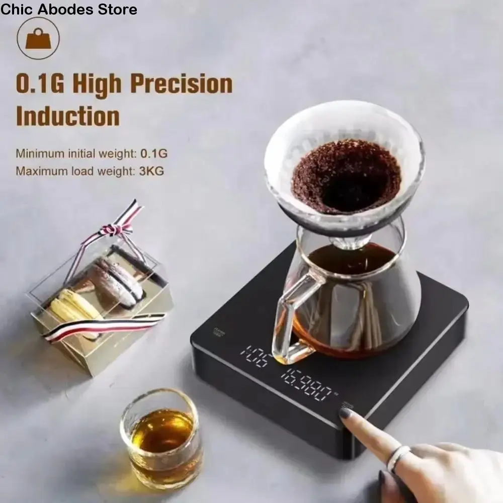 

LED Screen Digital Espresso Coffee Scale Auto Power Off 3kg/0.1g Pour Over Drip Scale Rechargeable Barista Grade