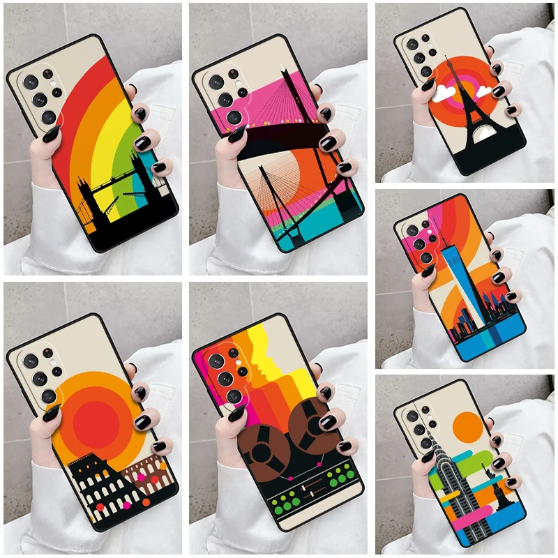 Phone Case For Samsung Galaxy S24 S23 S21fe S22 Ultra Plus Note 10 20 S8 S9 S10 Cover London Roma New York Countries Art