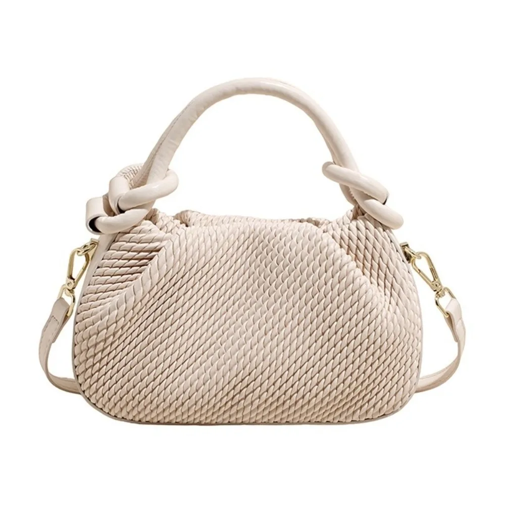 

Vintage Pleated Cloud Handbag Moderate Capacity PU Leather Solid-color Woven Shoulder Bag Exquisite Magnetic Closure