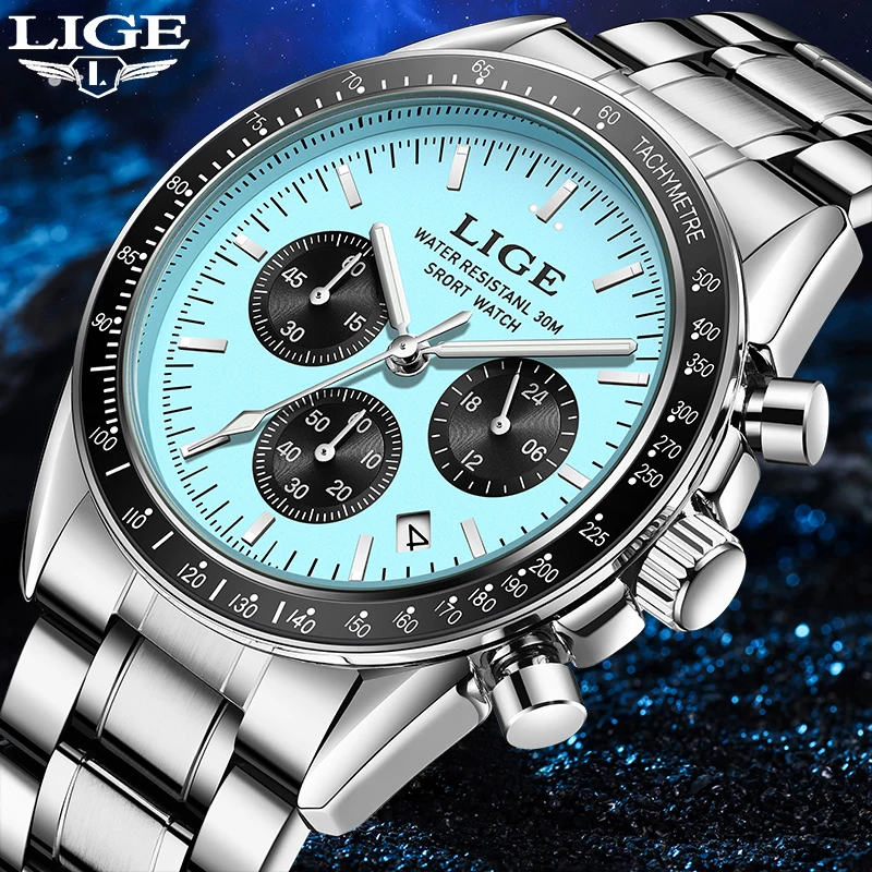 LIGE Fashion Mens Watches Top Brand Luxury Business Watch For Men Full Steel Waterproof Quartz Chronograph Relogios Masculino