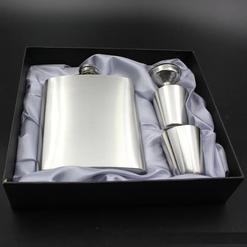 Steel Rectangle Hip Flask Set Pocket Russia Flagon Bar Funnel Cups Whisky Bottle Set