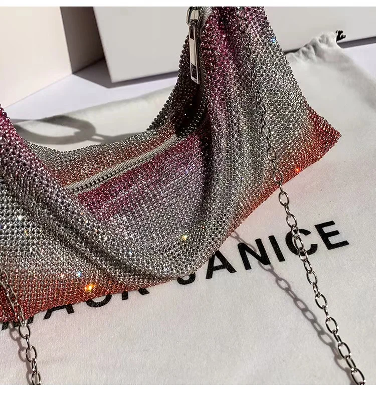 Gradient Pink Glitter Shiny Diamonds Evening Bag Luxury Women\'s Handbag Wedding Party Clutch Purse Female Shoulder Crossbody Bag