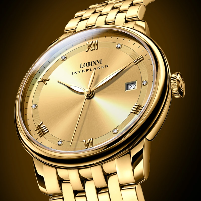 LOBINNI Men's Japan MIYOTA Automatic Mechanical Watch Luxury Sapphire 50M Waterproof 18K Gold Plating Auto Date Clock L19007