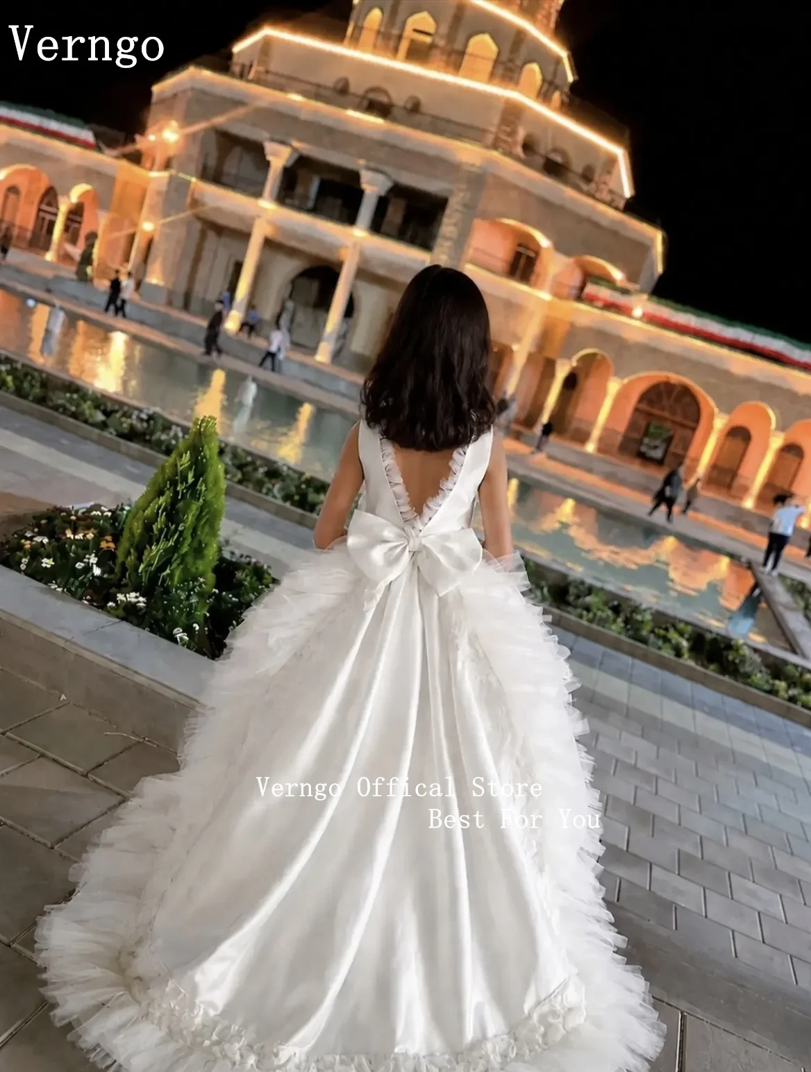 Verngo lvory Pincess Mini Girl Flowers Dress O Neck Gloves A Line Kid A Line Birthday Party Dresses Celebrity Gown Customized