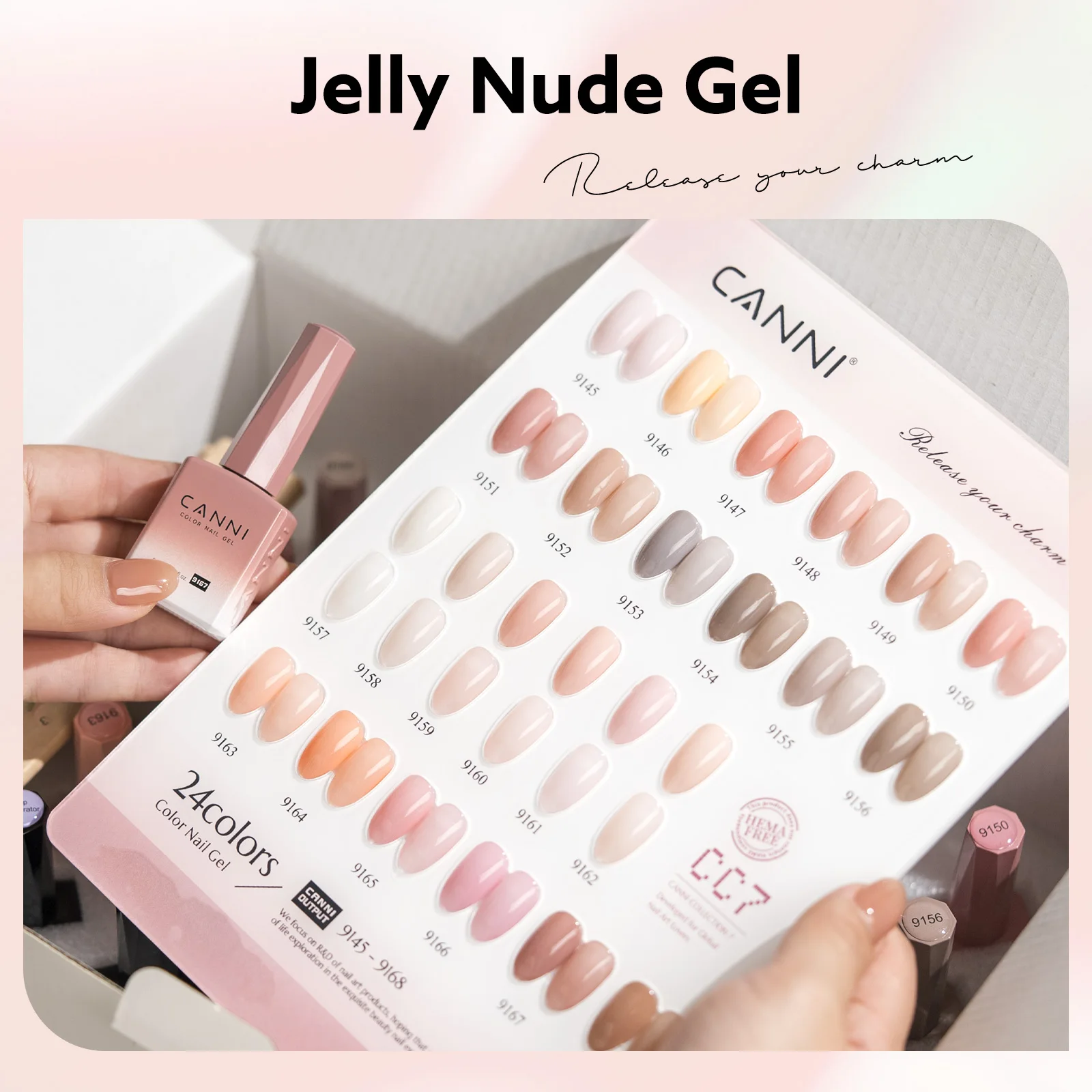 CANNI No TPO HEMA FREE Gel-Nagellack, 9 ml, französisches, durchscheinendes Gelee, Konsistenz, Soak Off UV-LED, semi-permanenter Gel-Rundpinsel – Detail 12