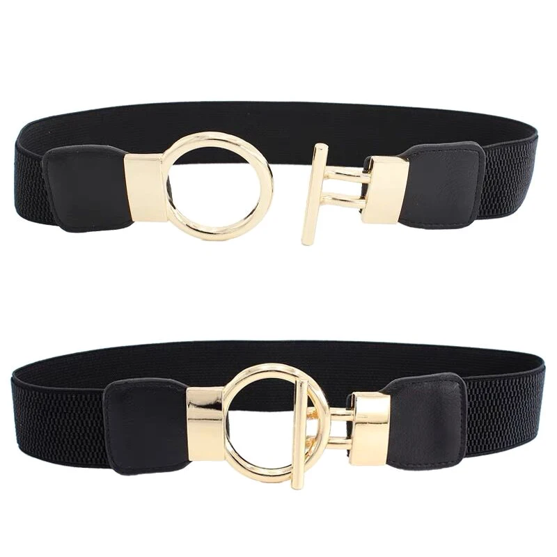 Korean Alloy Buckle Girdle Women Skinny Elastic Belt Ladies Fashion Stretchy Wide Waist Belt For Dresses Accessories