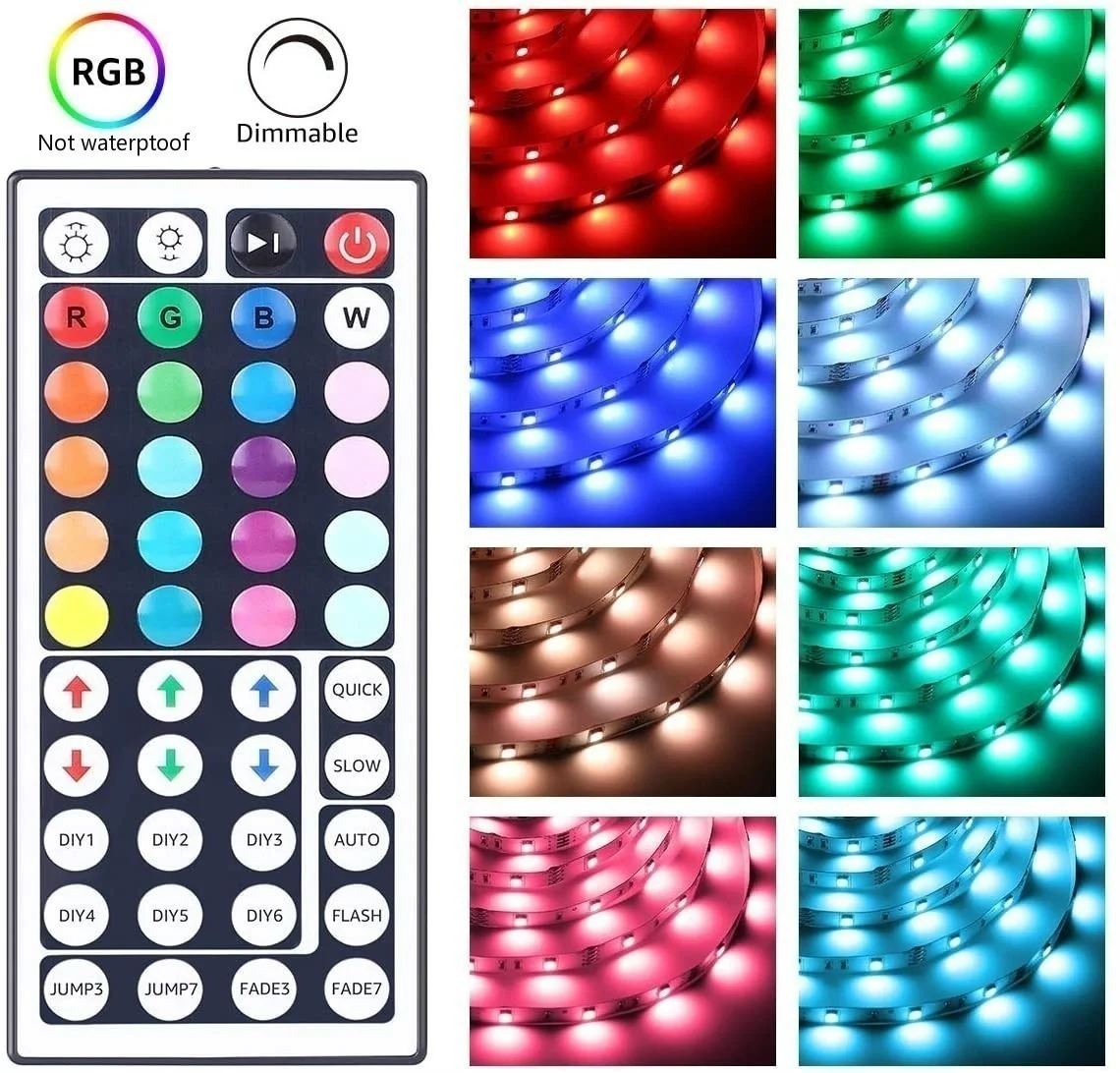 Newest Smart LED Light Strip 44-key Remote ControlLED Strip Lights Music Sync 16 Million Colors RGB LED Lights for Room,TV,Party