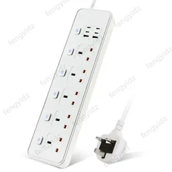 5 charging ports UK plug power strip with USB Type-C 2m cable 3250W 13A 250V UK Standard socket