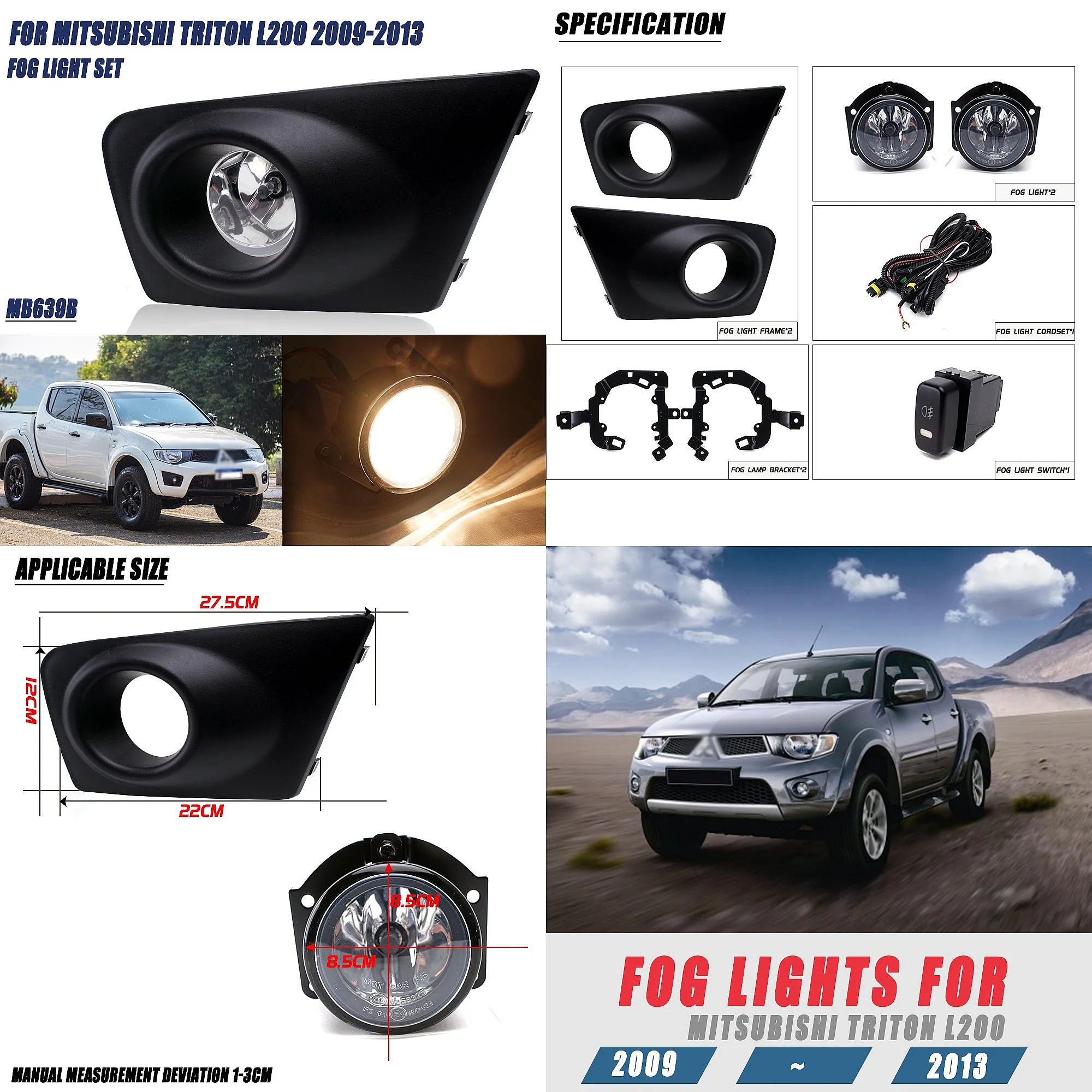 

For 09-13 Mitsubishi Triton Fog Light Set Low to High Upgrade Kit