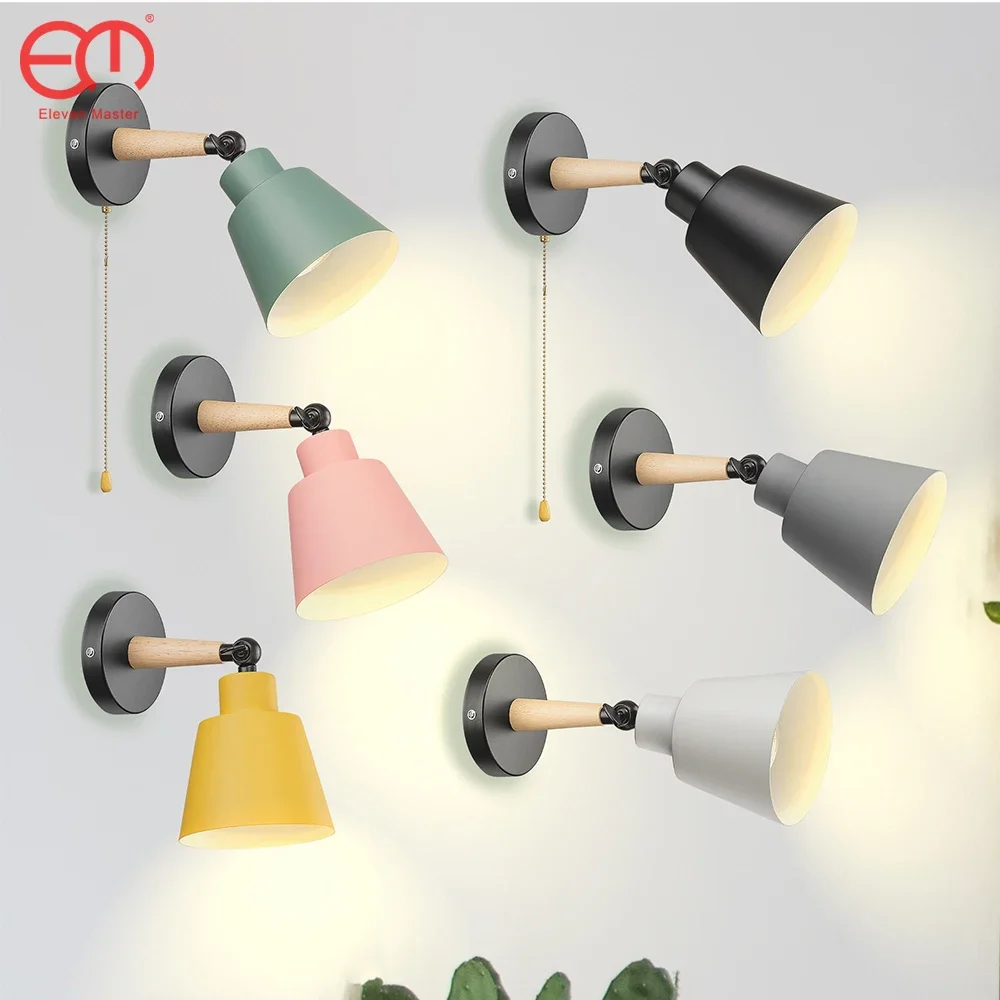 Modern Wall Lamps With chain Switch Bedside Wall Light Wall Sconce Nordic For Bedroom Steering Head E27 COB bulb 90-260V