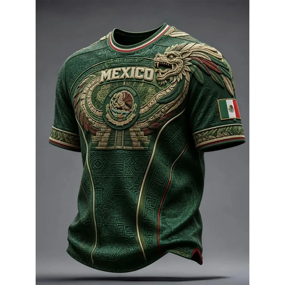 Mexico Style Aztec Graphic Football Jersey T Shirt Men Women 3D Print Sports Top Quic Short Sleeve Casual Outdoor Summer Top