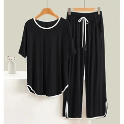 Große 6xl 150kg Sommer Frauen Pyjamas Set Kurzarm Tops und Hosen einfarbige Nachtwäsche Pyjamas Anzug zu Hause tragen