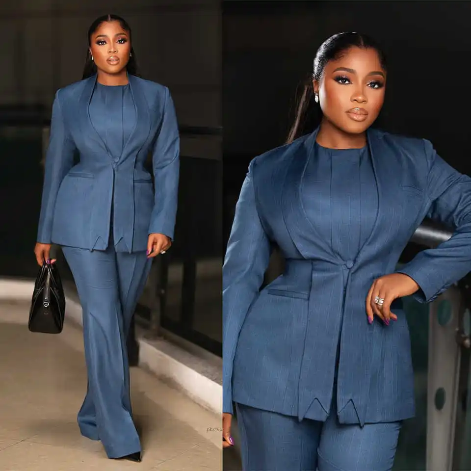 

Plus Size Women Blazer Party Dresses Celebrity One Button Jacket Designed Wide Leg Pants Casual Prom Dress Customized 3 Pieces