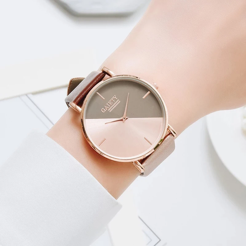 Gaiety Brand Women Watches Leather Rose Gold Dress Female Clock Luxury Brand Design Women Watches Simple Fashion Ladies Watches