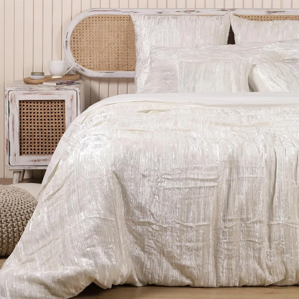 صوفيا آرت سحق المخملية غطاء لحاف 3 قطعة مجموعة الصلبة نمط فاخر غطاء الفراش المعزي غطاء مع 2 وسادة Shames UO Comfo #4