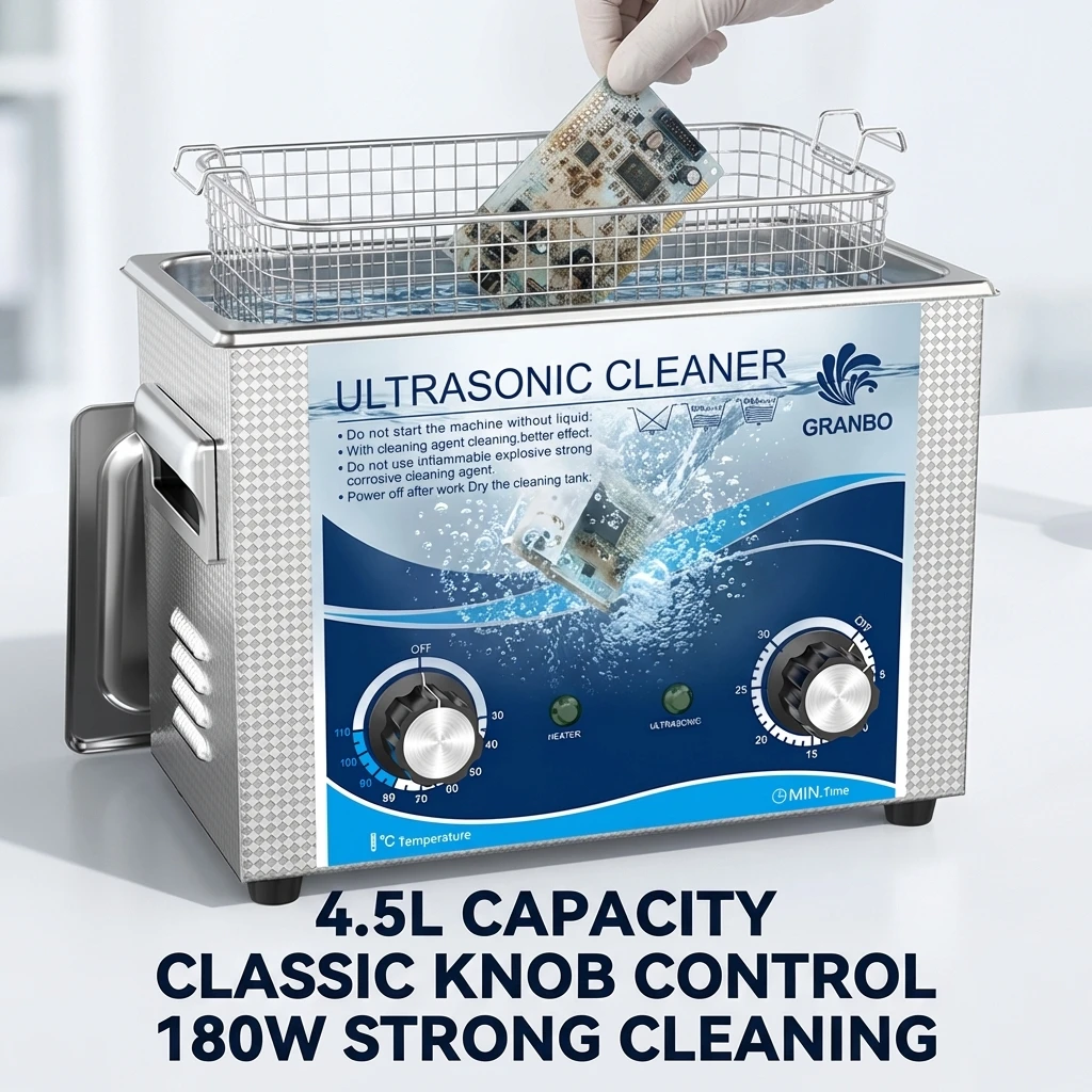 

4.5L 180W Ultrasonic Cleaner with Timer Knob Control 40KHz for Dental Tools 3D Models Auto Part Cleaning Machine Heater