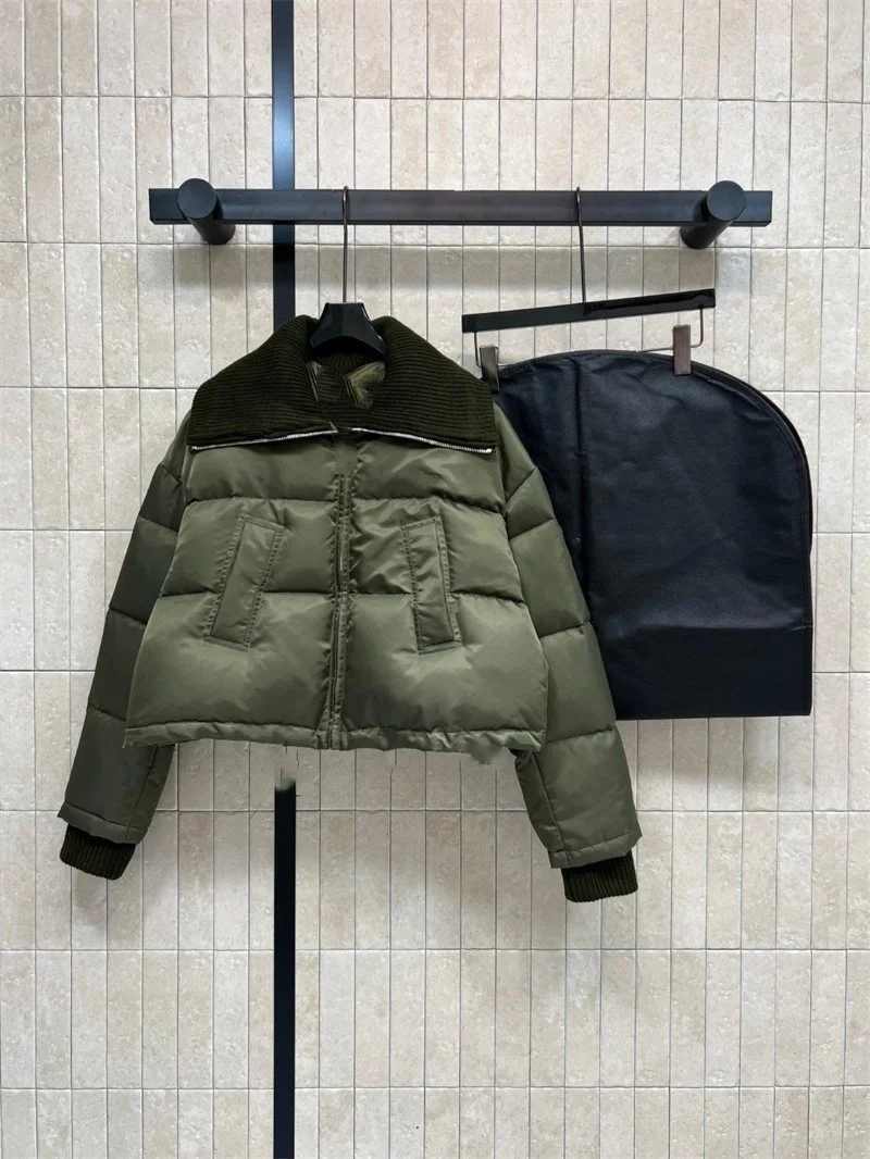 

Модная короткая стеганая куртка для женщин: вязаный дизайн, длинный рукав, зимнее пальто, универсальный повседневный стиль, гарантированное тепло