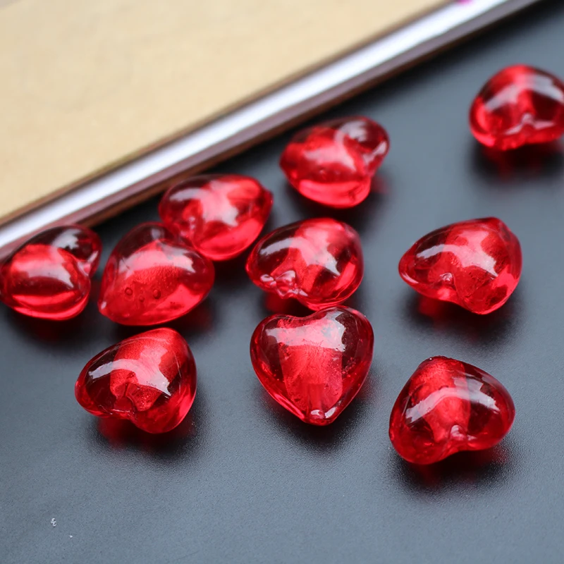 10Pcs 20mm Handmade Lampwork Glass beads Red Heart Loose Beads  Foil Beads for jewelry Bracelet Necklace Earring Craft DIY Acces