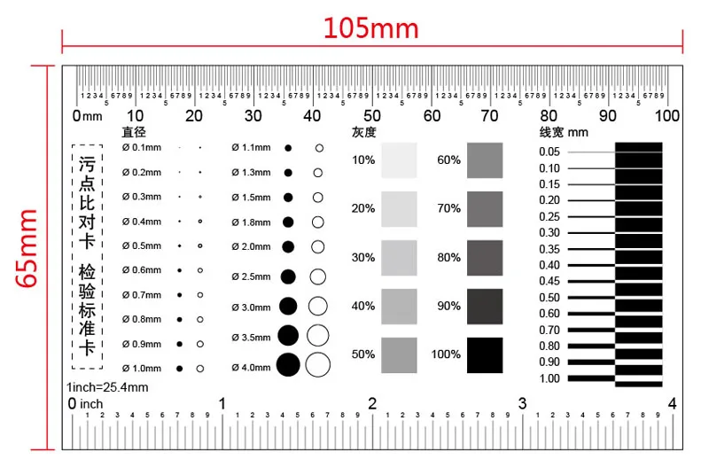 Stain Comparison Card Dot Gauge Ruler Dot Line Gauge Film Gauge Card Gauge Defect Inspection Scratch Round Diameter Dot Grayscal