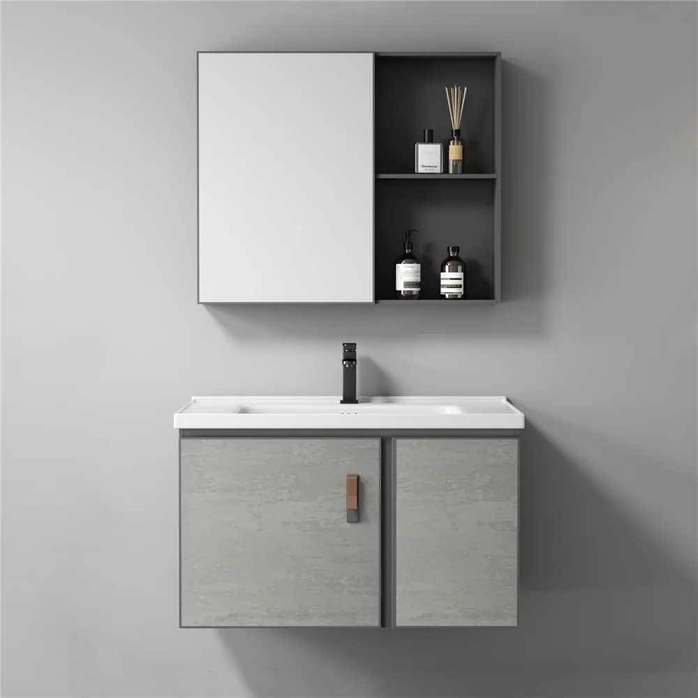 Conjunto de tocador personalizado para baño, mueble moderno montado en la pared con espejo