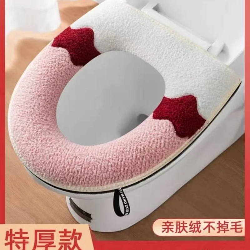 Waterproof Plush Toilet Seat Cover - Universal Ring Design, Soft & Washable with Zipper, Decorative Bathroom Mat