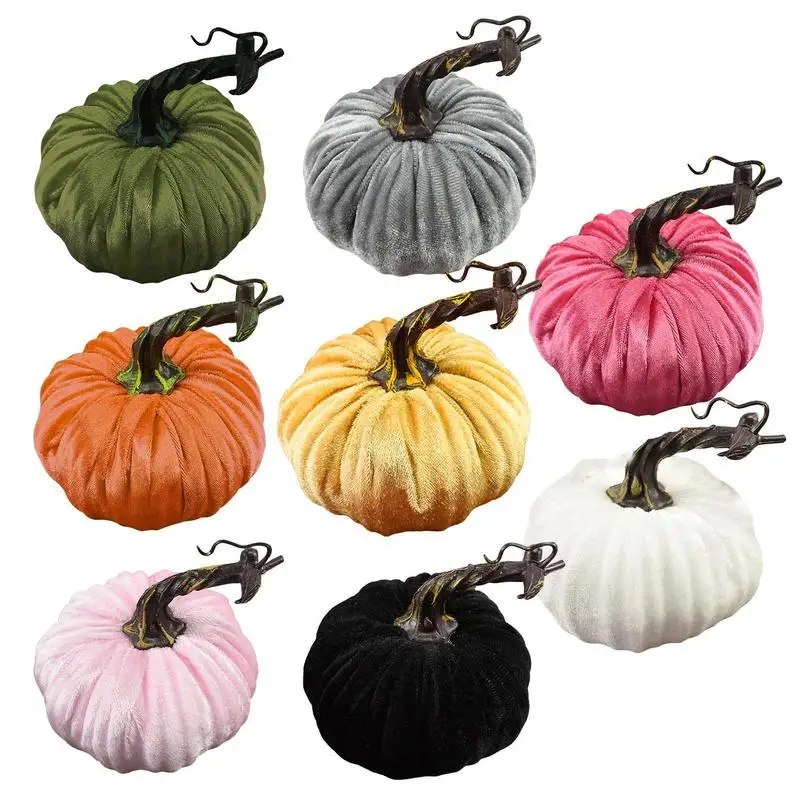 Mini Velvet Simulated Pumpkin Decoration Handmade Artificial Fake Foam Pumpkins Halloween Fall Harvest Vegetable Display