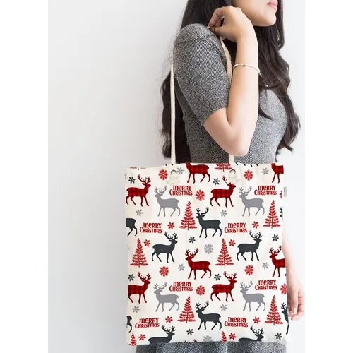 Realhome Tas Kain Modern Ritsleting Bertema Rusa Natal dan Pohon