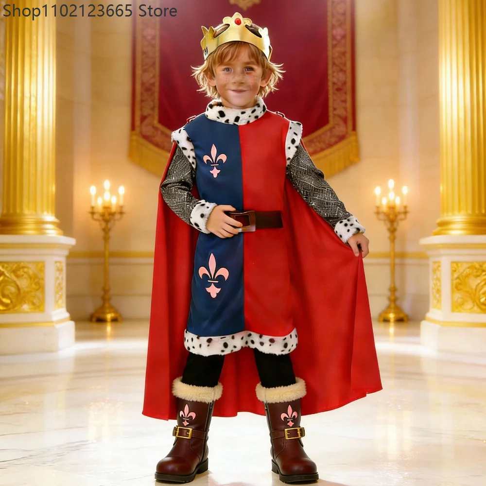 Disfraz de Rey Medieval para Niños, Traje de Caballero Príncipe Real con Corona y Capa, para Halloween, Cosplay, Fiesta de Cumpleaños, Conjunto Elegante 2026