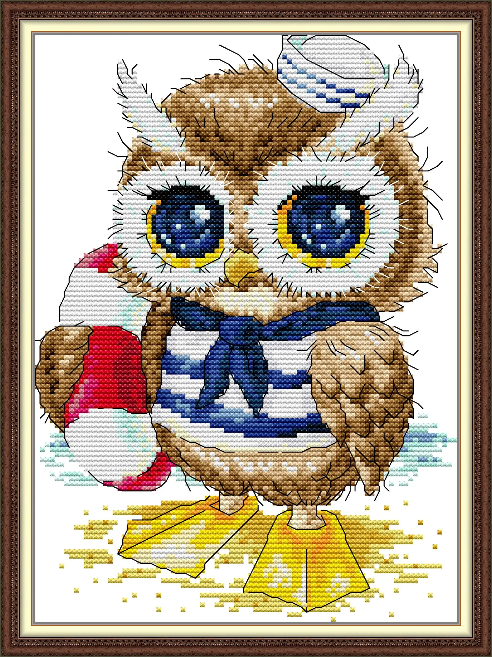 

Joy Sunday-Pre-printed Cross Stitch Kit, DIY Easy Pattern, Aida 14, 11CT Stamped Fabric Embroidery Set, Learn to Swim Owl